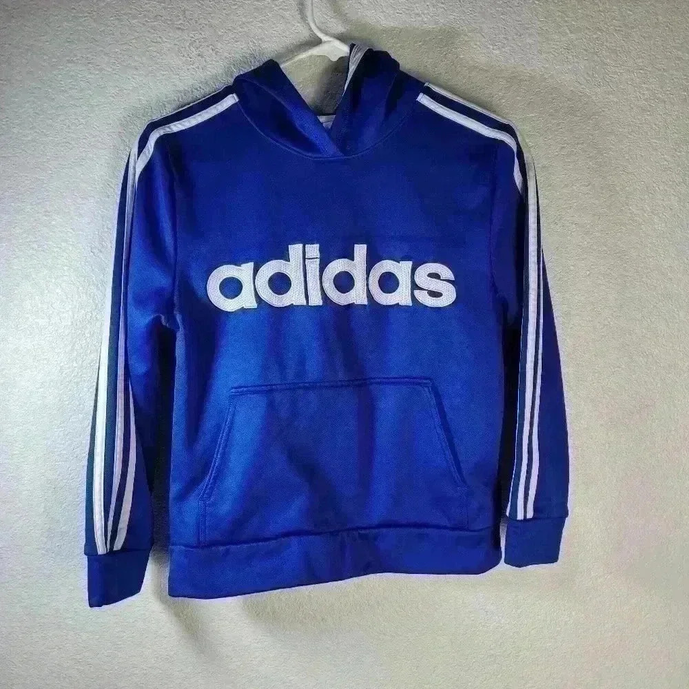 Adidas Blue 3 Stripe Hoodie Sweater Pullover Youth Sz Med 10/12